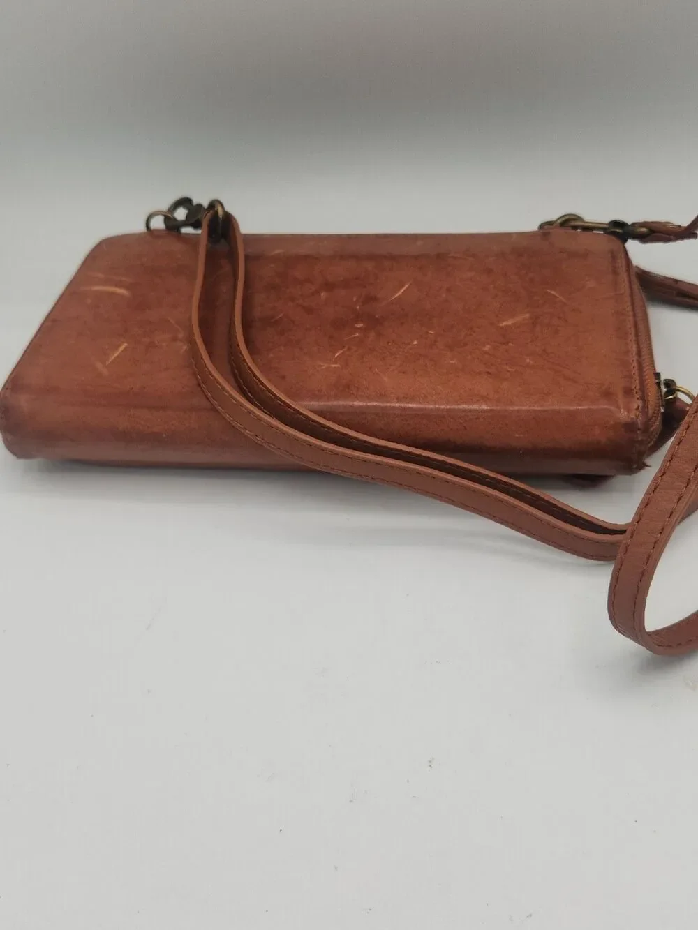 The Sak Brown Distressed Leather Wristlet Wallet Crossbody